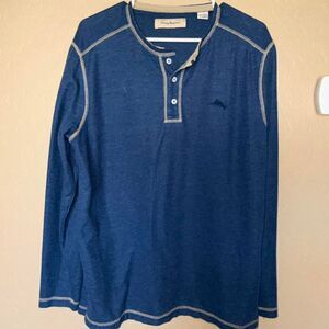 Men's L Tommy Bahama Blue and Tan Thermal LS Shirt